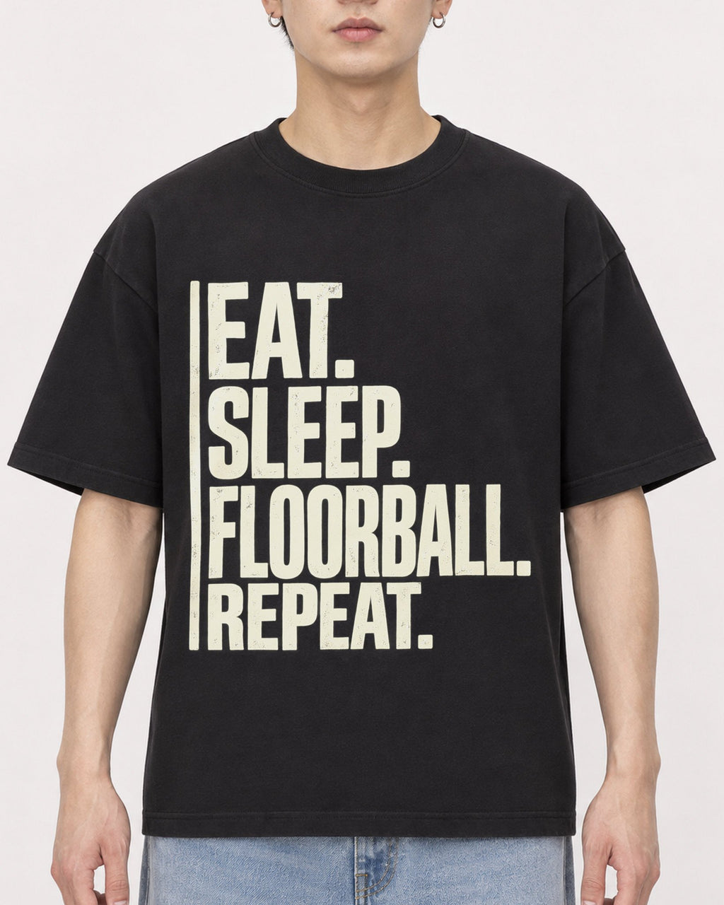 Mockup Boxy Heavyweight Tee Black male close-up 01