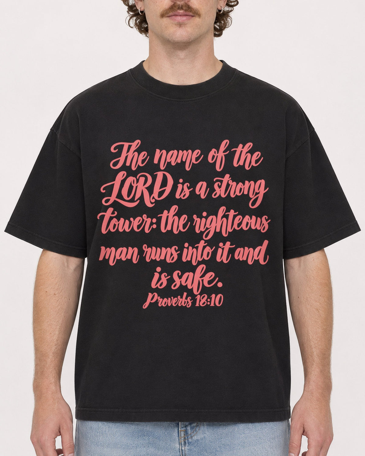 Mockup Boxy Heavyweight Tee Black male close-up 09