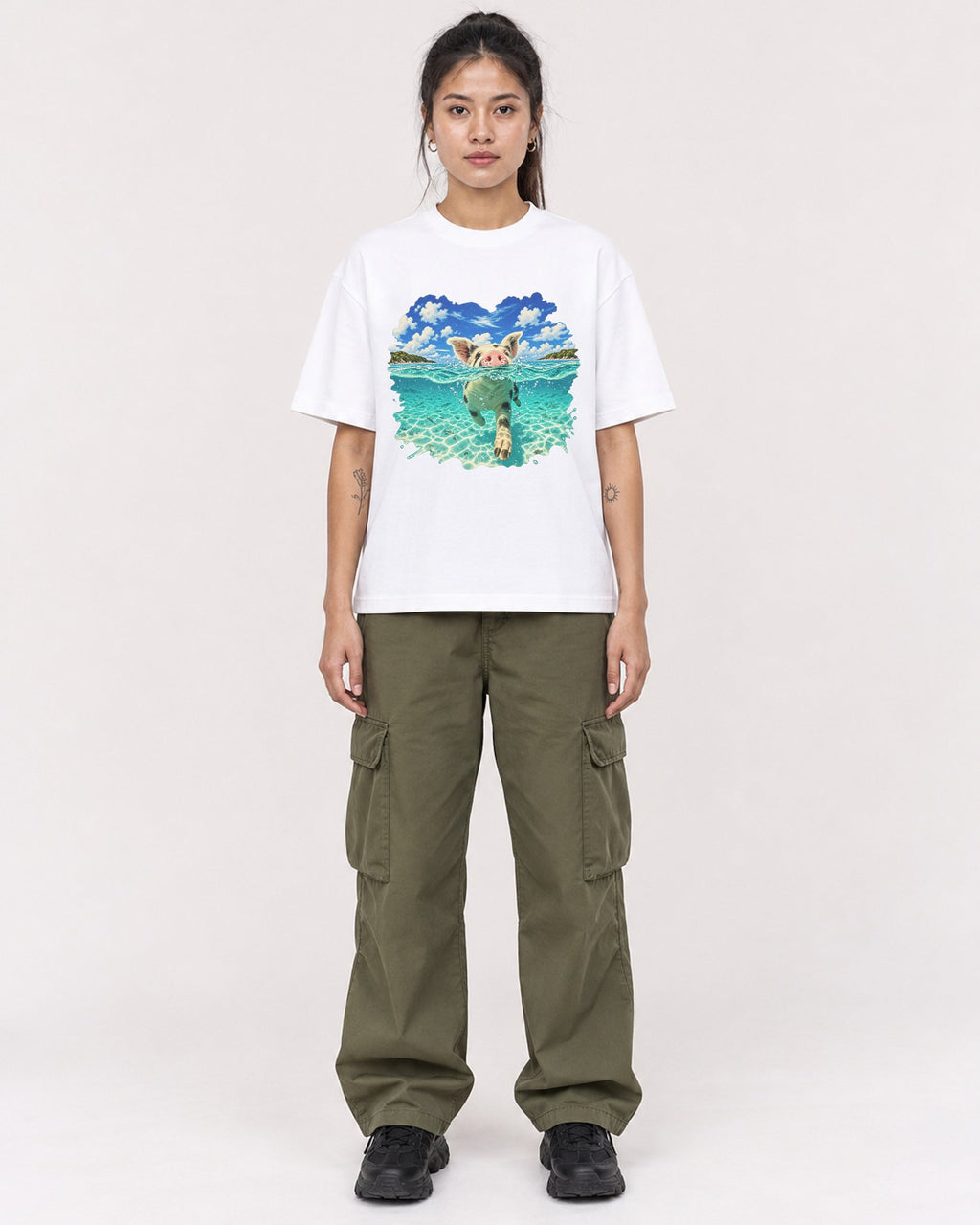 Mockup Boxy Heavyweight Tee White female full-body 42