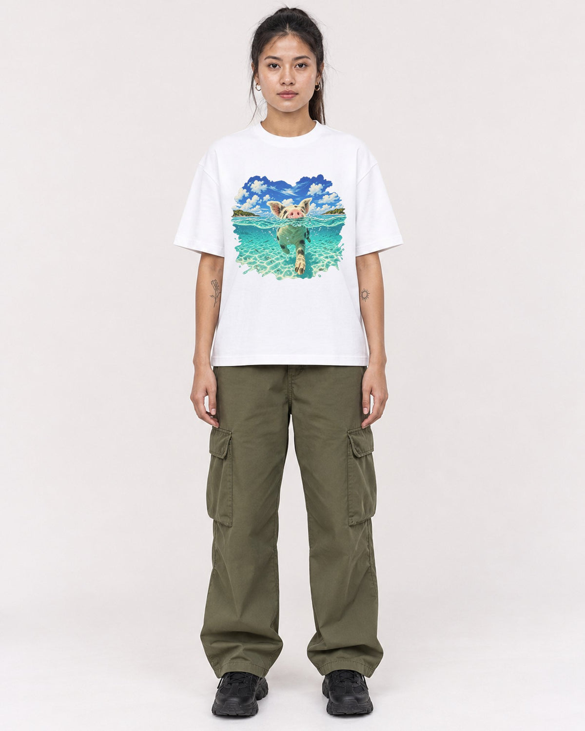 Mockup Boxy Heavyweight Tee White female full-body 42
