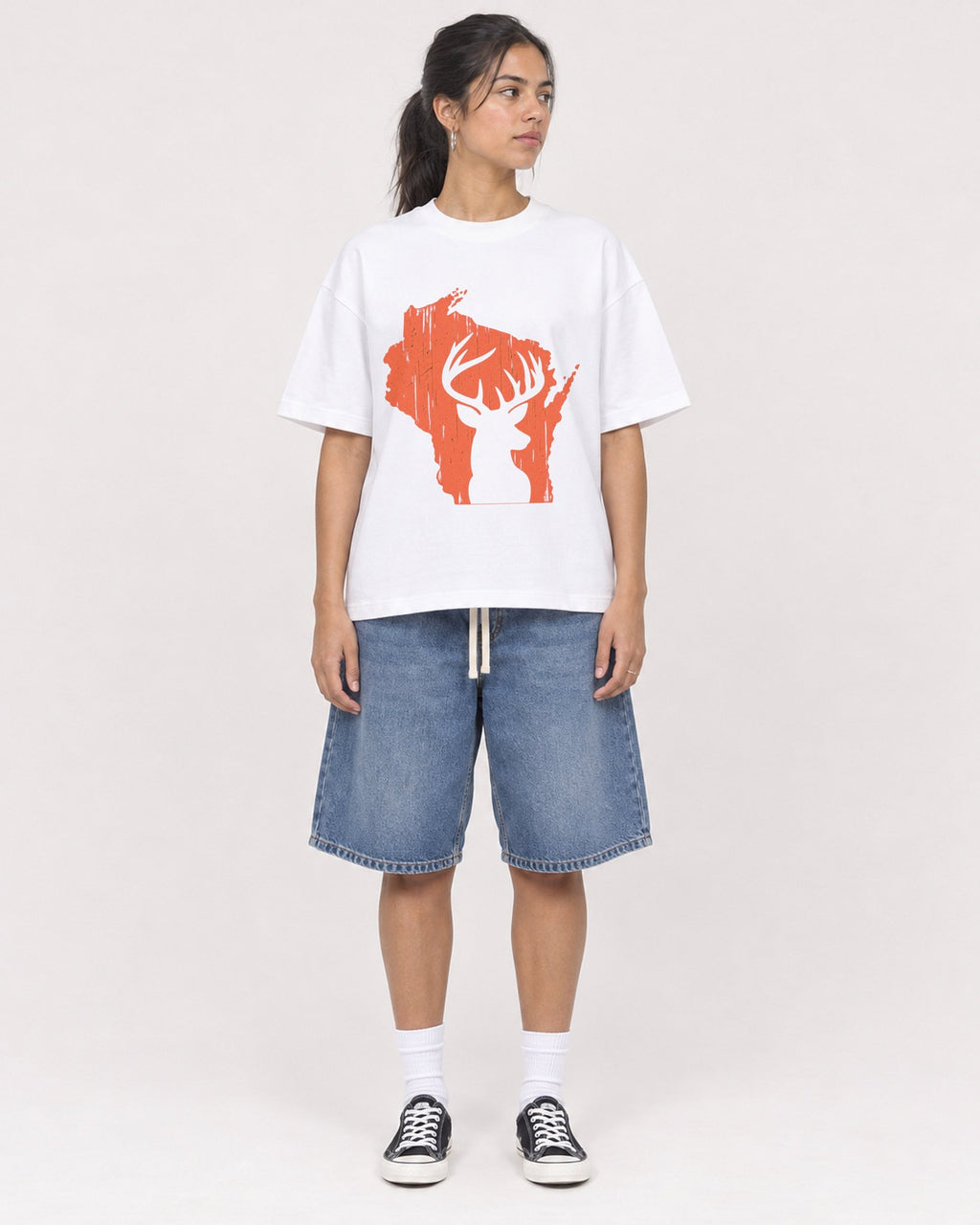 Mockup Boxy Heavyweight Tee White female full-body 16