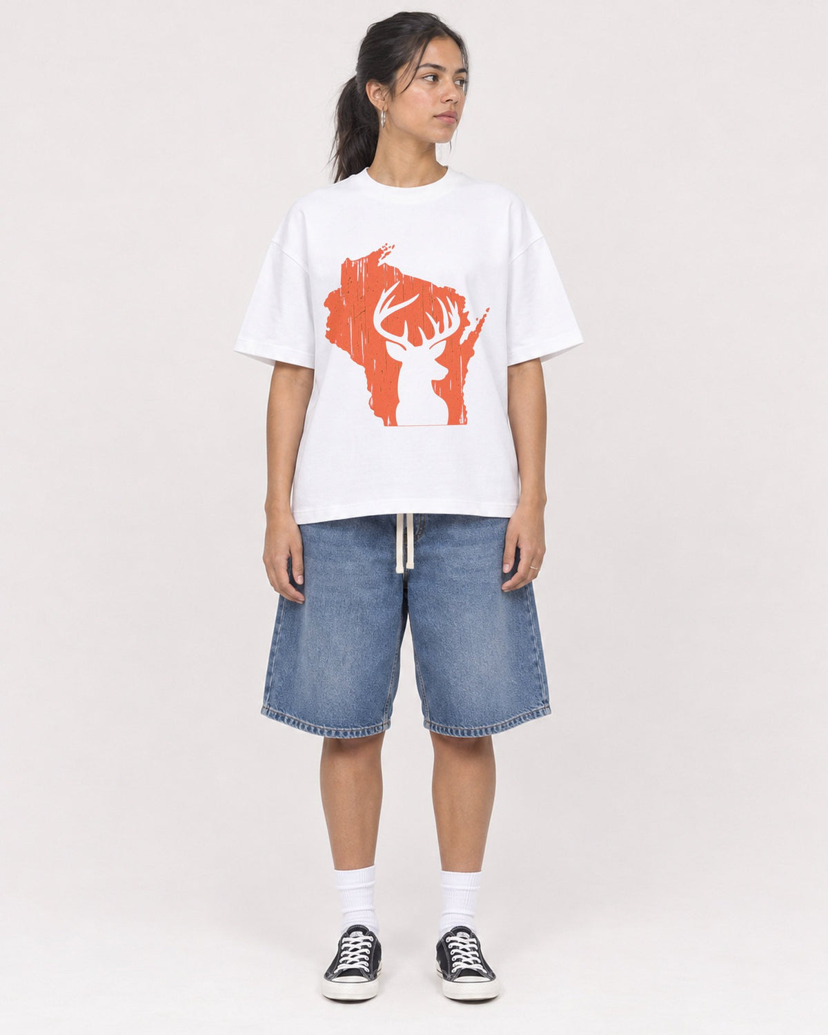 Mockup Boxy Heavyweight Tee White female full-body 16
