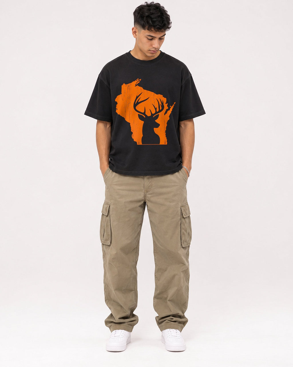 Mockup Boxy Heavyweight Tee Black male full-body 16