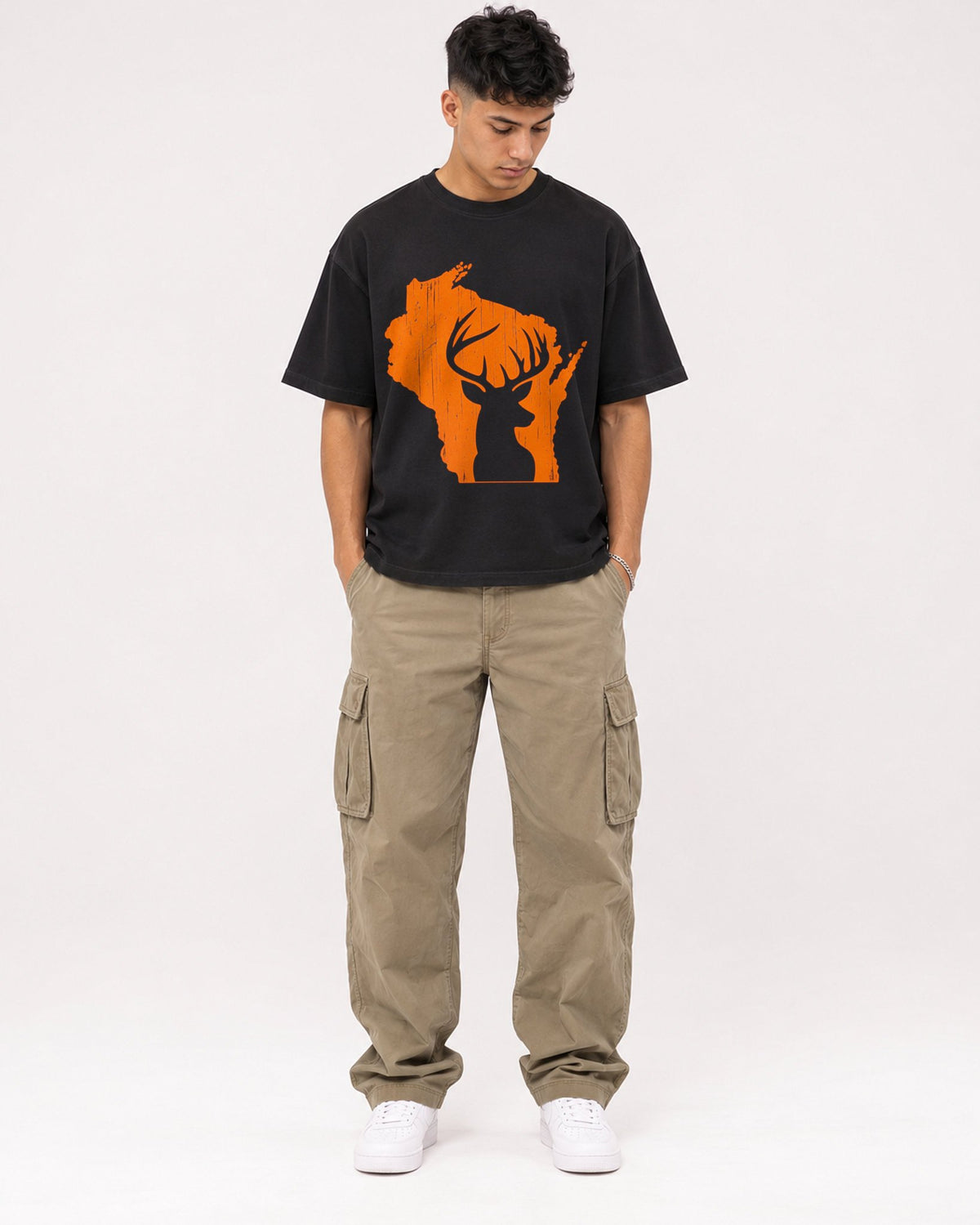 Mockup Boxy Heavyweight Tee Black male full-body 16