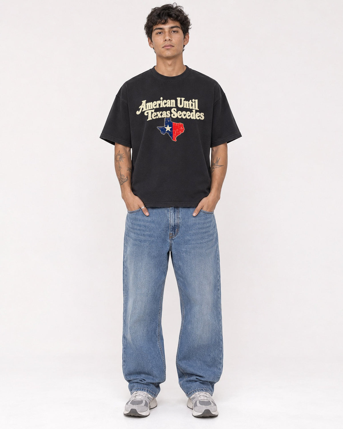 Mockup Boxy Heavyweight Tee Black male full-body 06