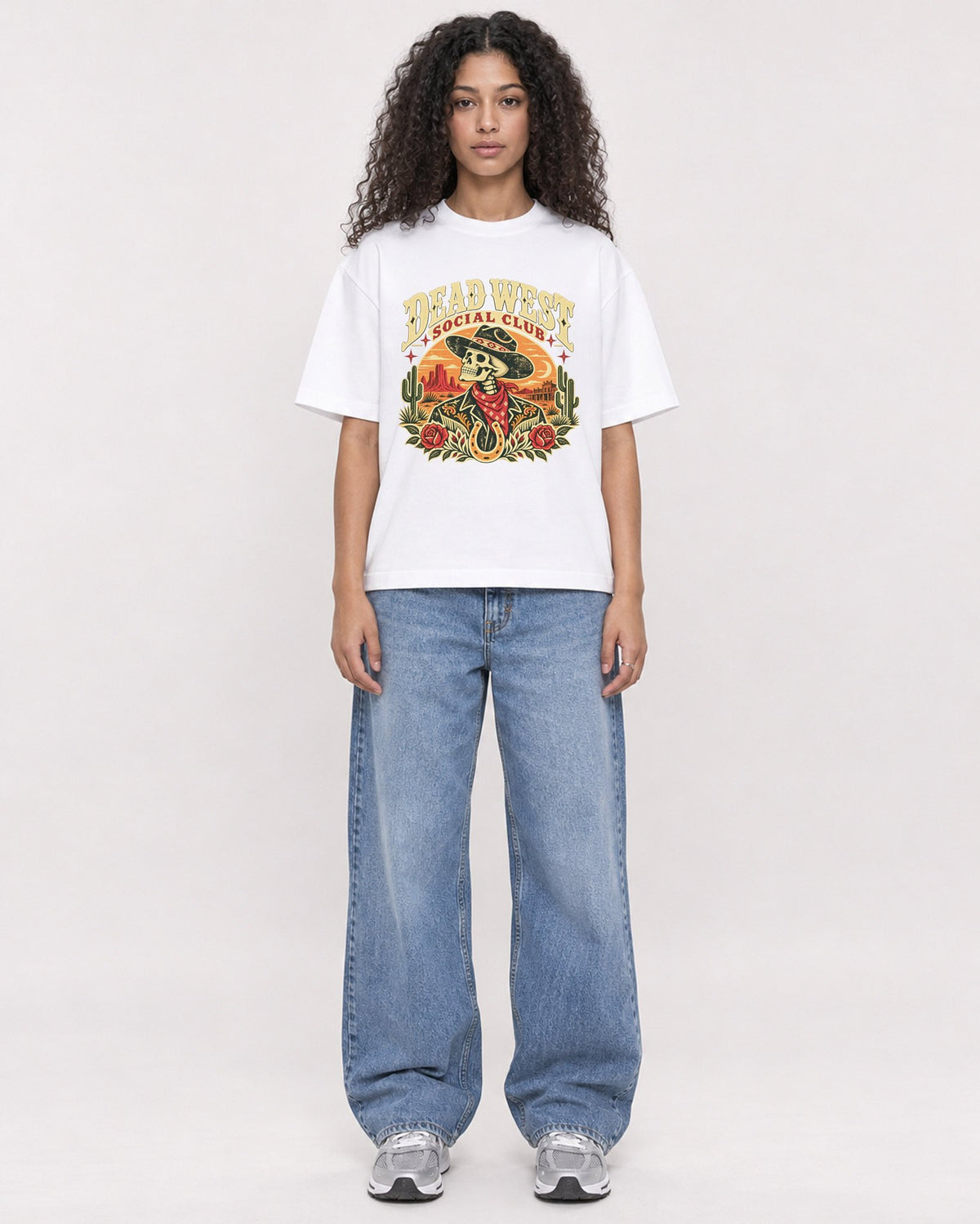 Mockup Boxy Heavyweight Tee White female full-body 10