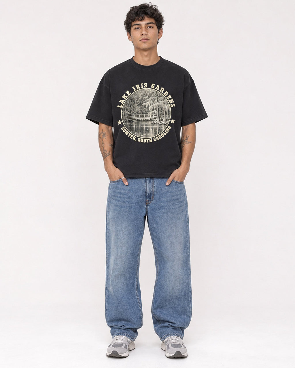 Mockup Boxy Heavyweight Tee Black male full-body 06