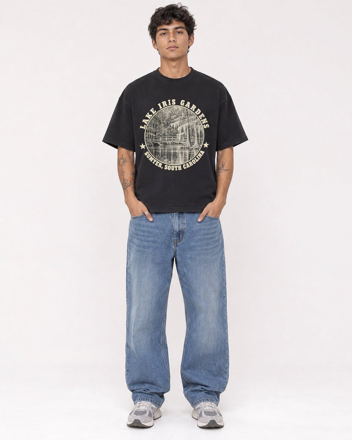 Mockup Boxy Heavyweight Tee Black male full-body 06