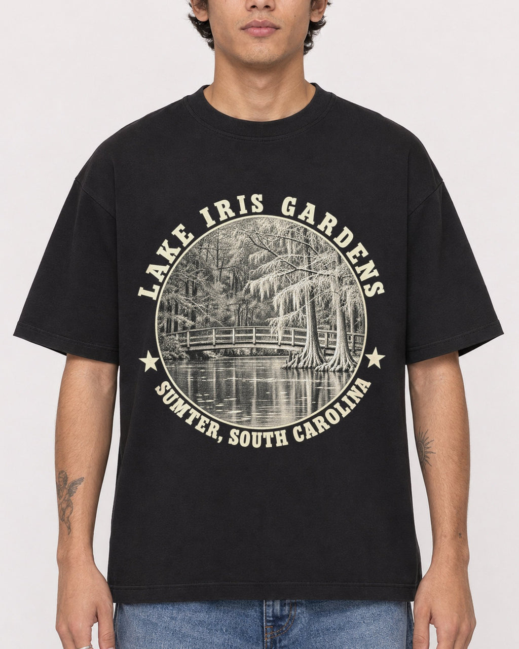 Mockup Boxy Heavyweight Tee Black male close-up 06