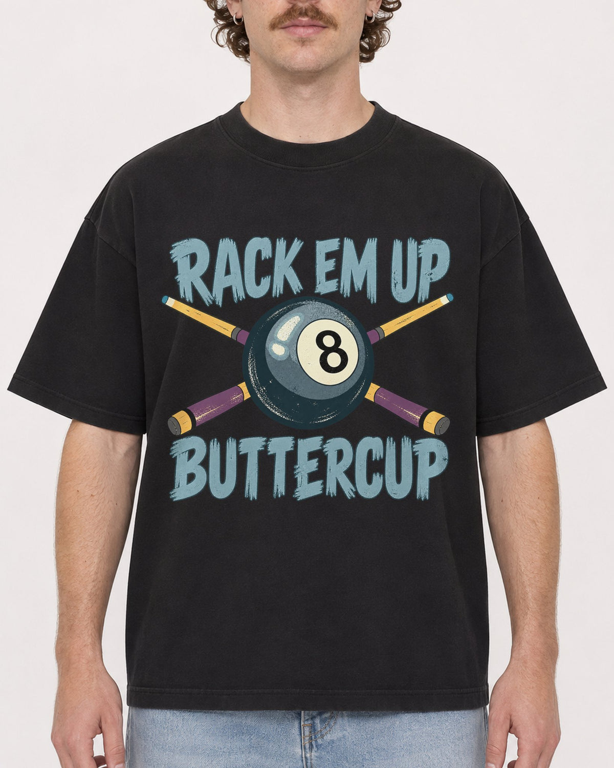 Mockup Boxy Heavyweight Tee Black male close-up 09
