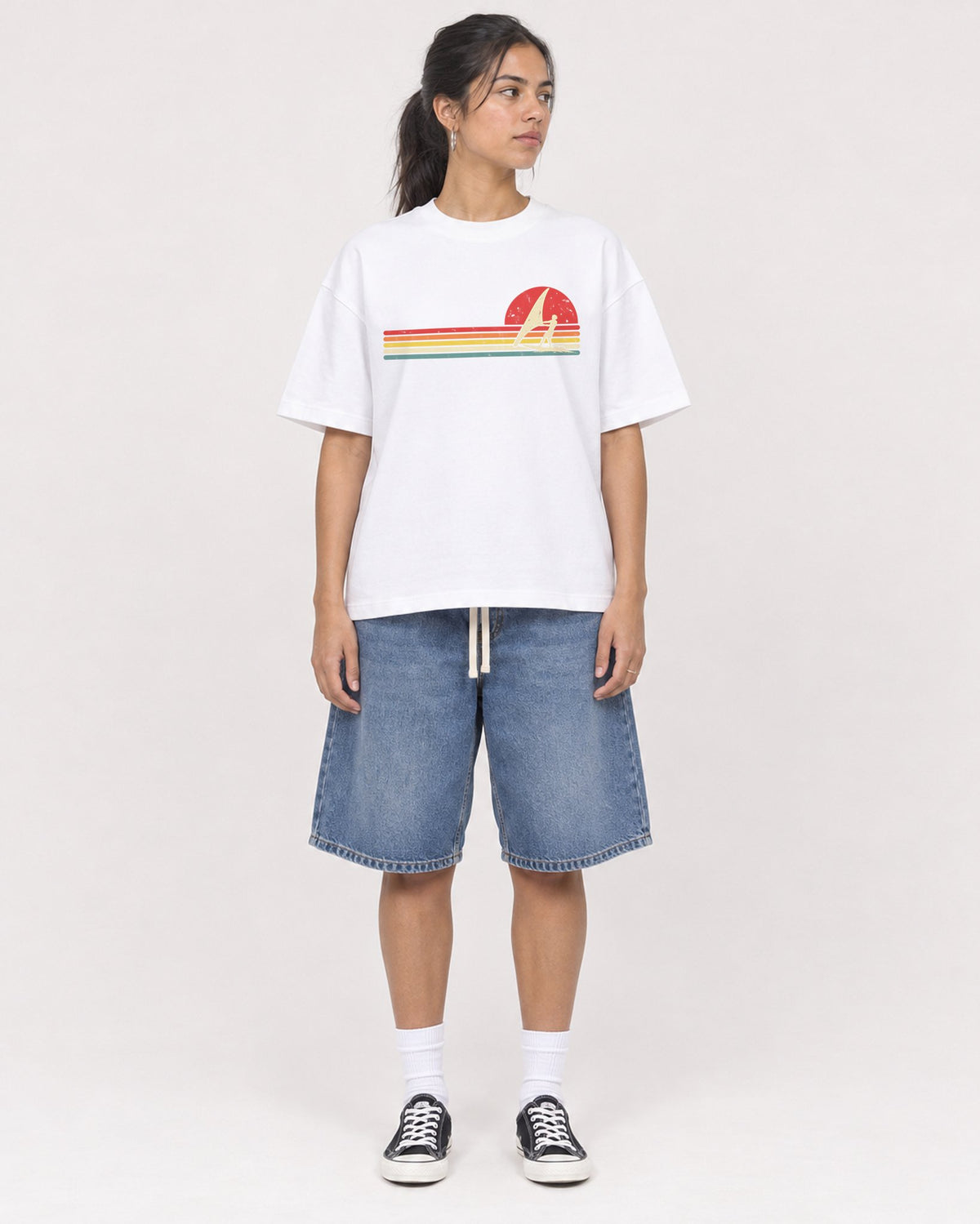 Mockup Boxy Heavyweight Tee White female full-body 16