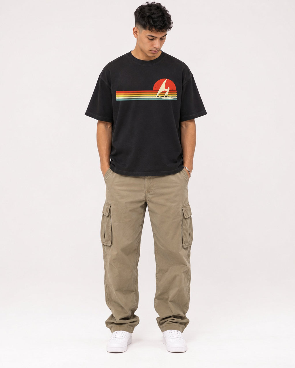 Mockup Boxy Heavyweight Tee Black male full-body 16