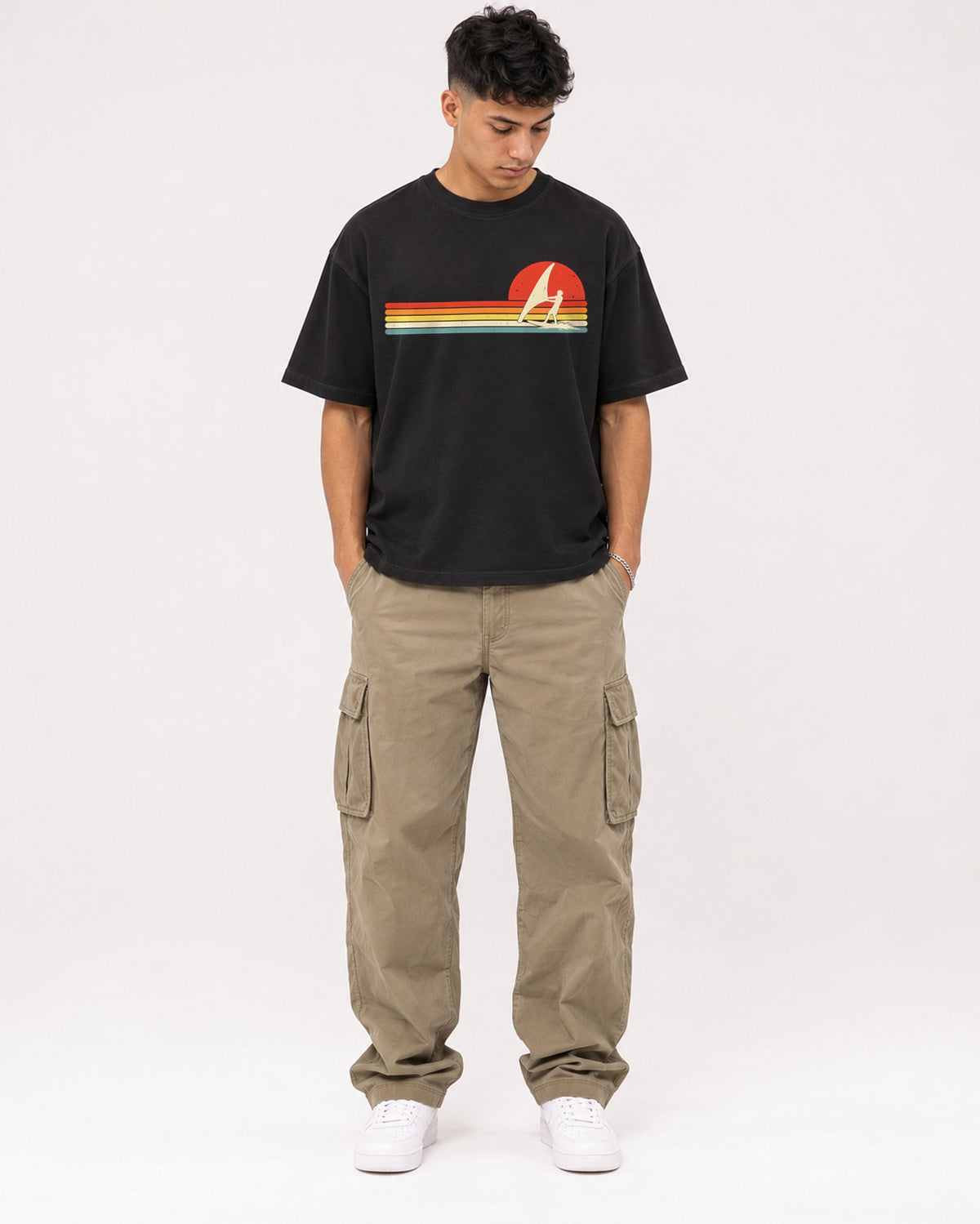 Mockup Boxy Heavyweight Tee Black male full-body 16
