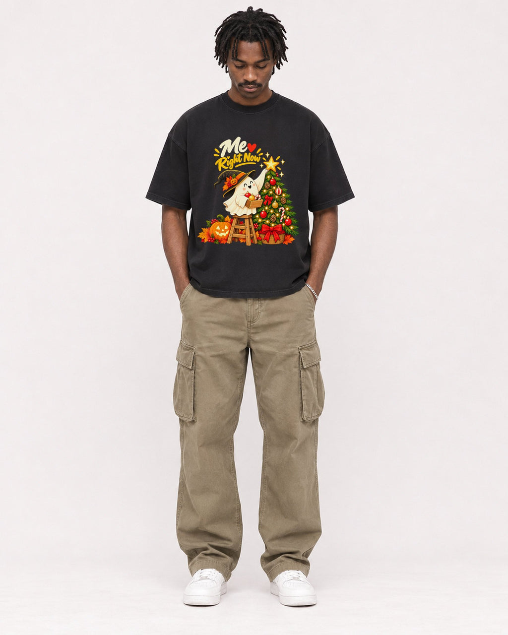 Mockup Boxy Heavyweight Tee Black male full-body 04