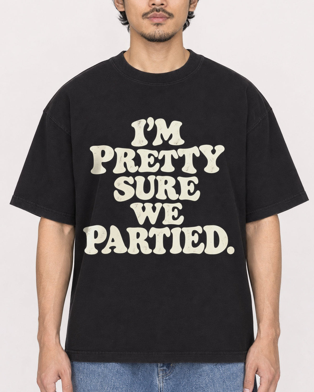 Mockup Boxy Heavyweight Tee Black male close-up 02