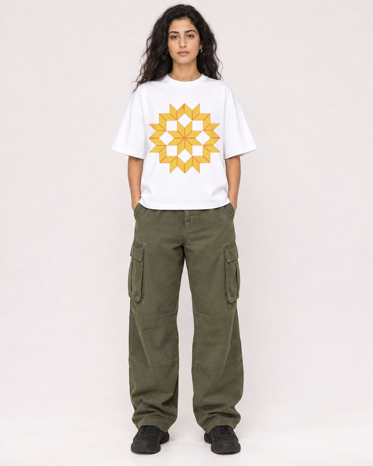 Mockup Boxy Heavyweight Tee White female full-body 07