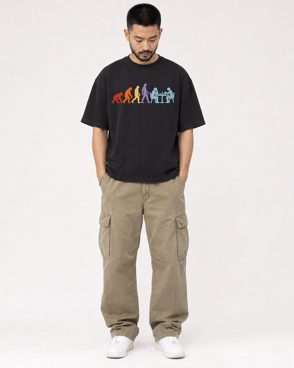 Mockup Boxy Heavyweight Tee Black male full-body 32