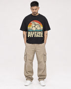 Mockup Boxy Heavyweight Tee Black male full-body 12
