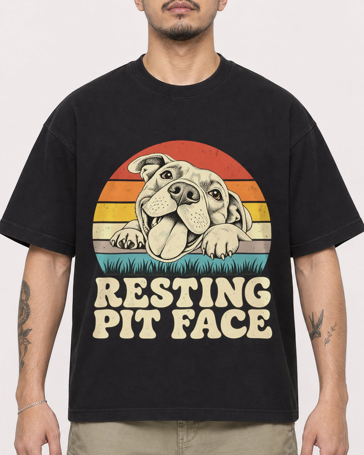 Mockup Boxy Heavyweight Tee Black male close-up 12