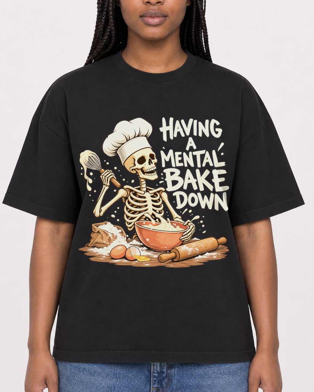 Mockup Boxy Heavyweight Tee Black female close-up 04