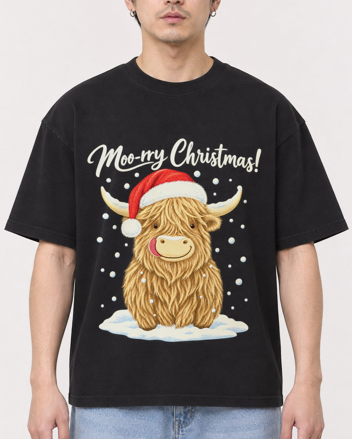 Mockup Boxy Heavyweight Tee Black male close-up 13