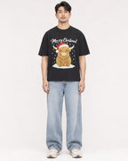 Mockup Boxy Heavyweight Tee Black male full-body 13