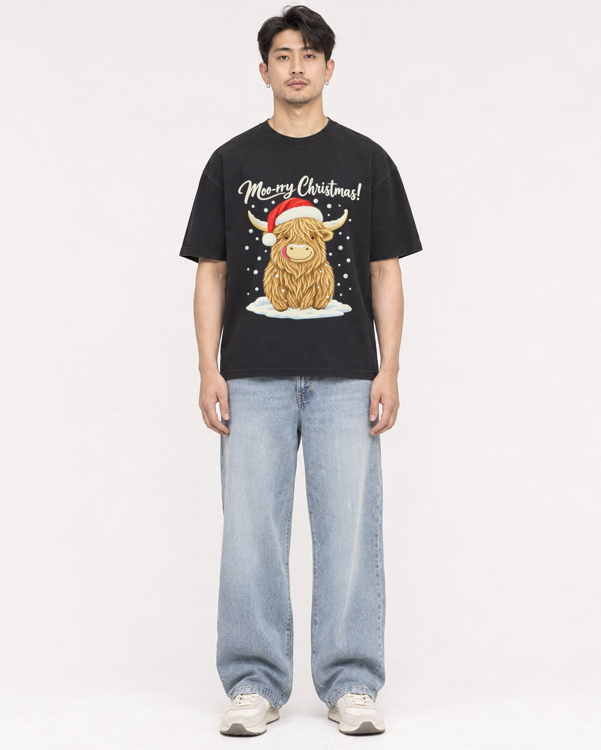 Mockup Boxy Heavyweight Tee Black male full-body 13
