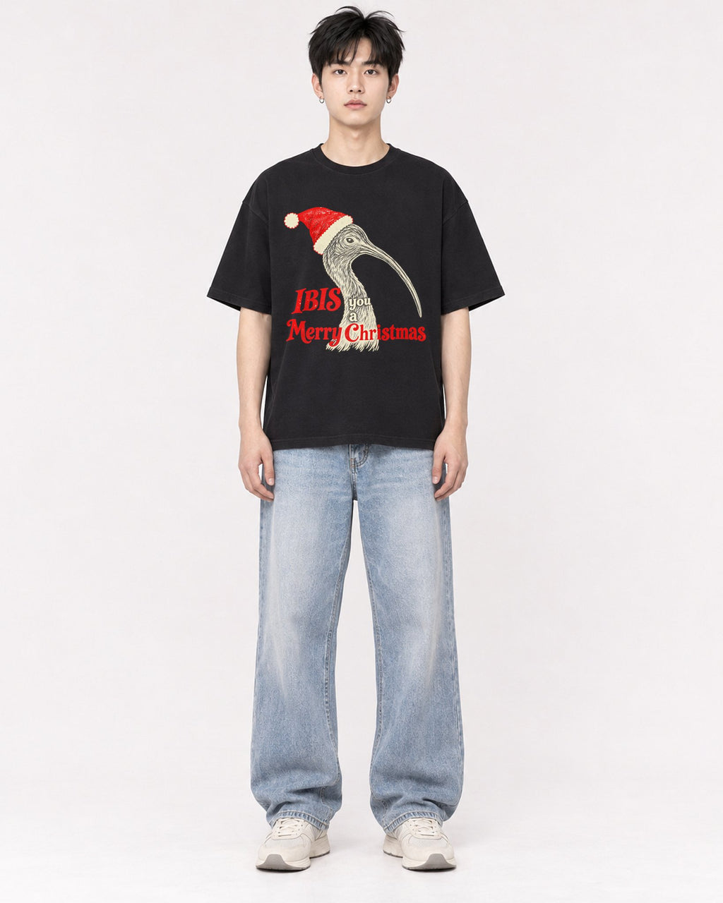 Mockup Boxy Heavyweight Tee Black male full-body 01