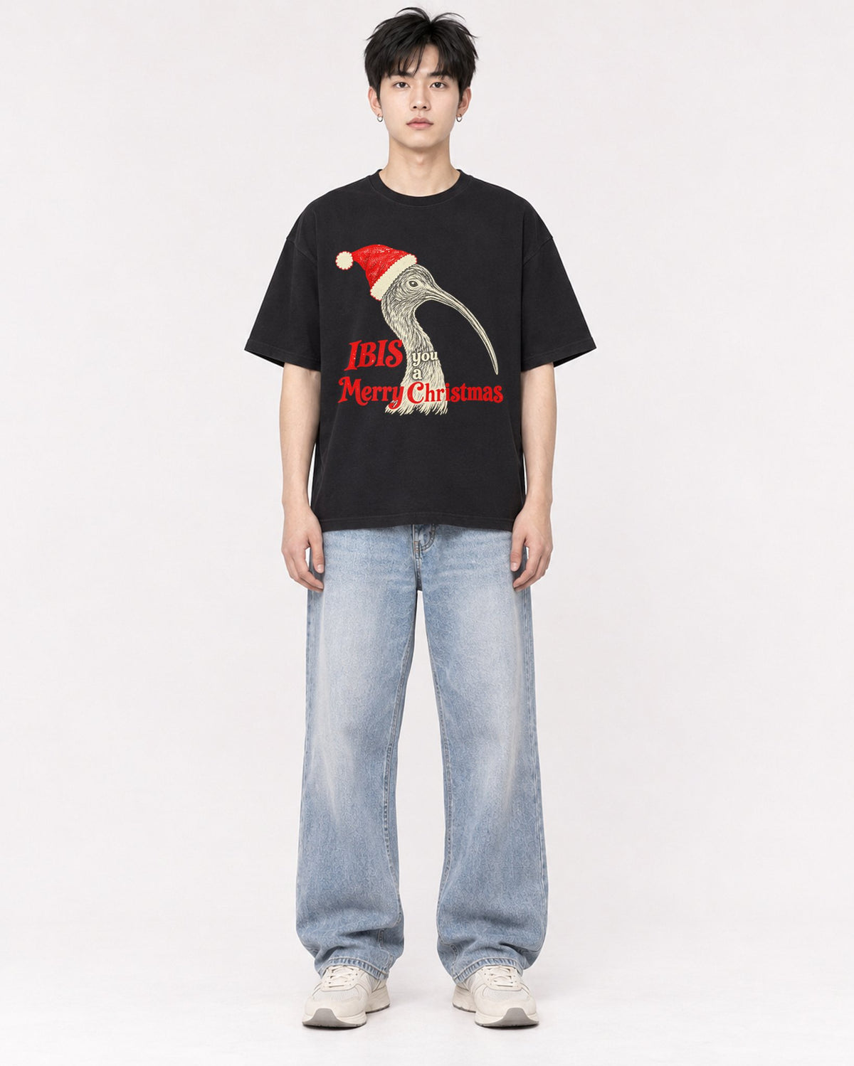 Mockup Boxy Heavyweight Tee Black male full-body 01