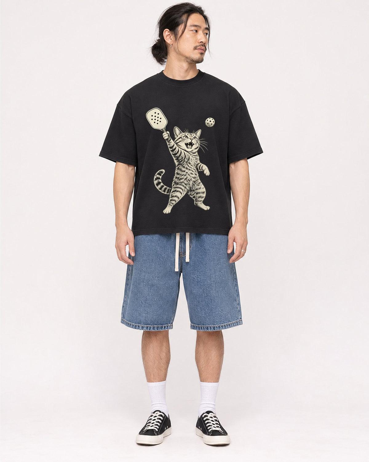Mockup Boxy Heavyweight Tee Black male full-body 43