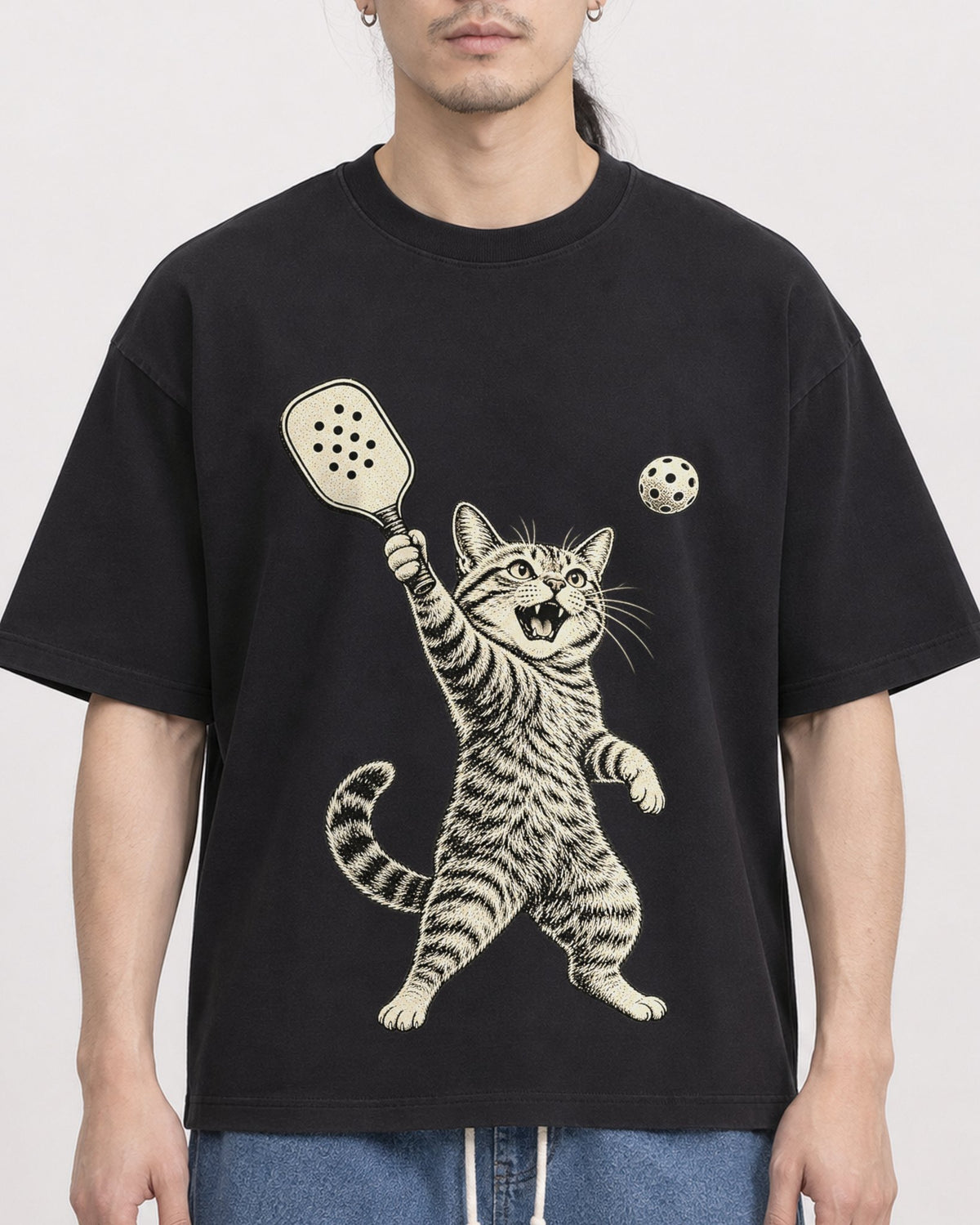 Mockup Boxy Heavyweight Tee Black male close-up 43