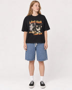 Mockup Boxy Heavyweight Tee Black female full-body 49