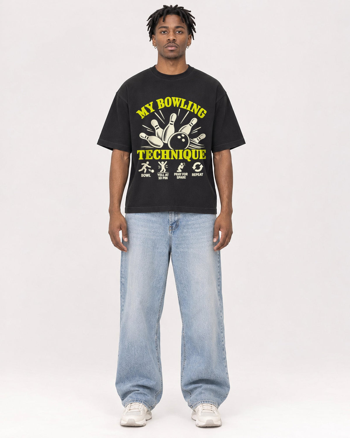Mockup Boxy Heavyweight Tee Black male full-body 05