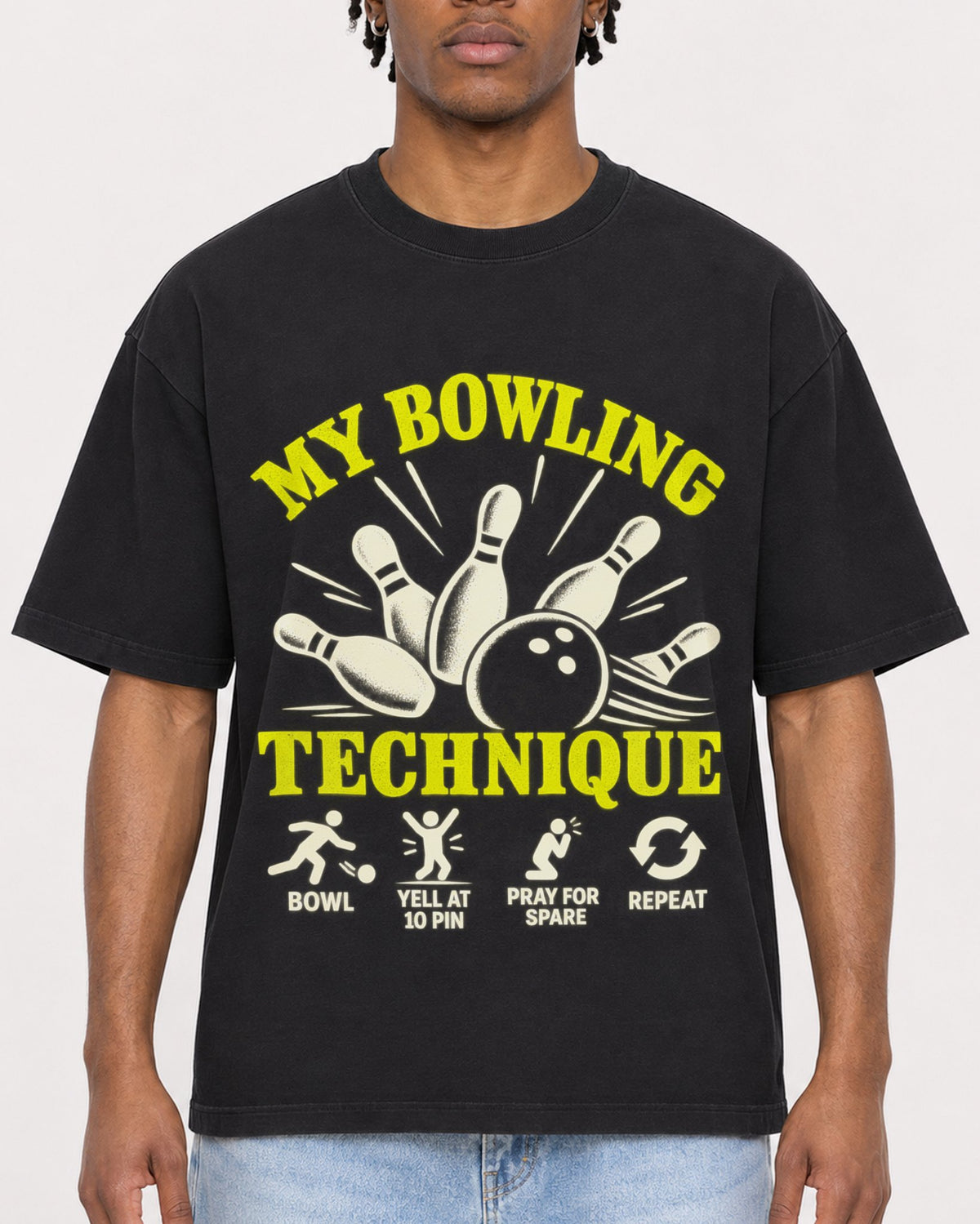 Mockup Boxy Heavyweight Tee Black male close-up 05