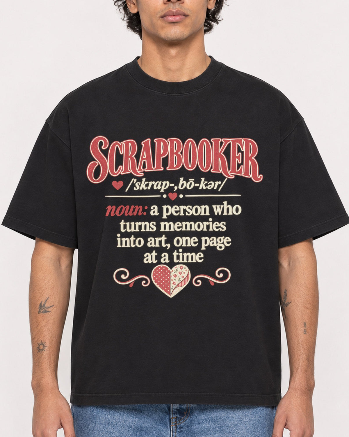 Mockup Boxy Heavyweight Tee Black male close-up 30