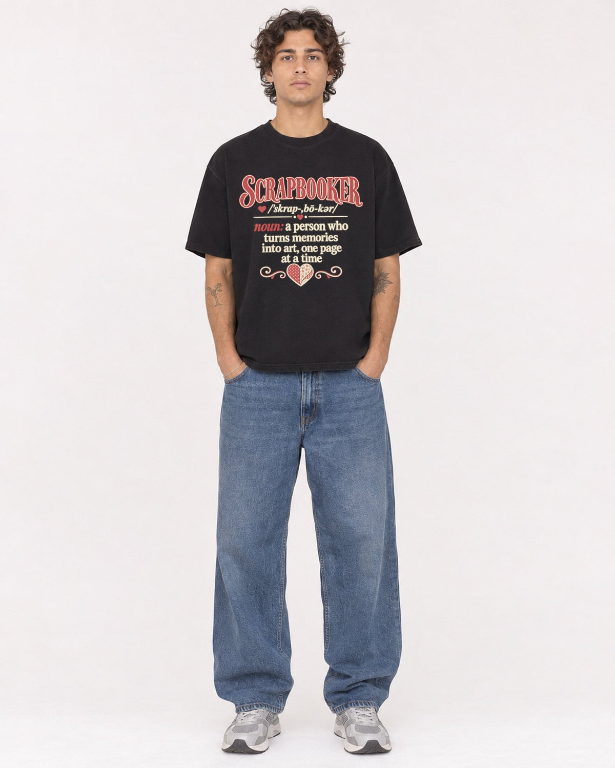 Mockup Boxy Heavyweight Tee Black male full-body 30
