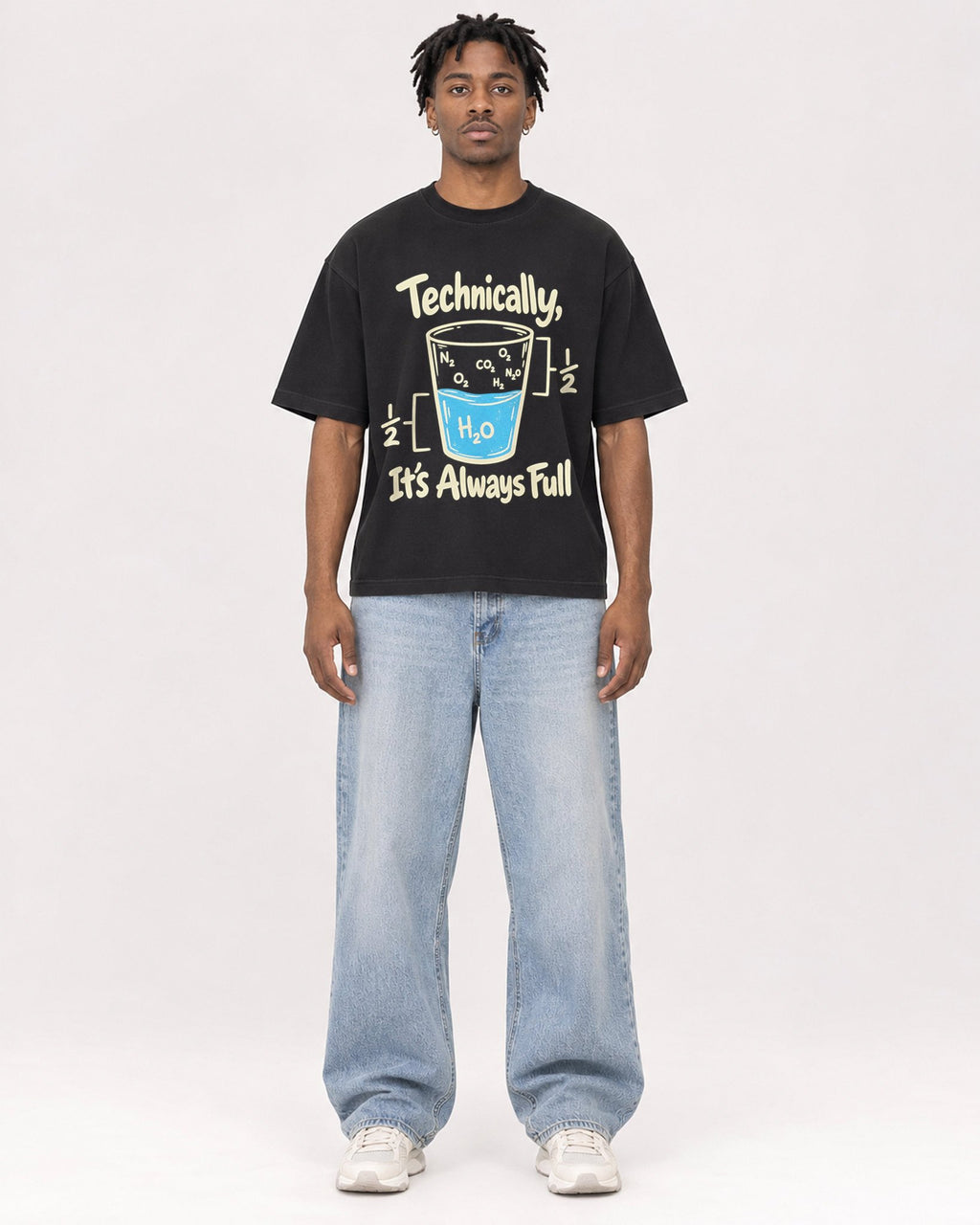Mockup Boxy Heavyweight Tee Black male full-body 05