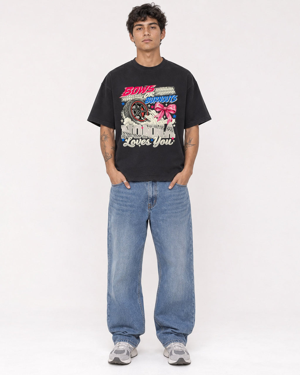 Mockup Boxy Heavyweight Tee Black male full-body 06