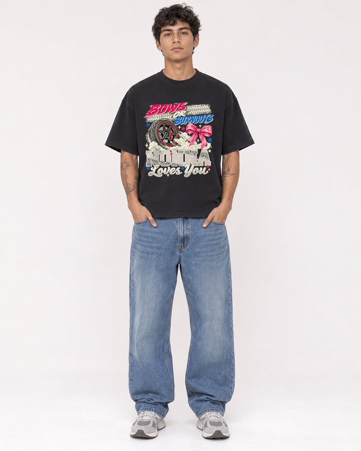 Mockup Boxy Heavyweight Tee Black male full-body 06