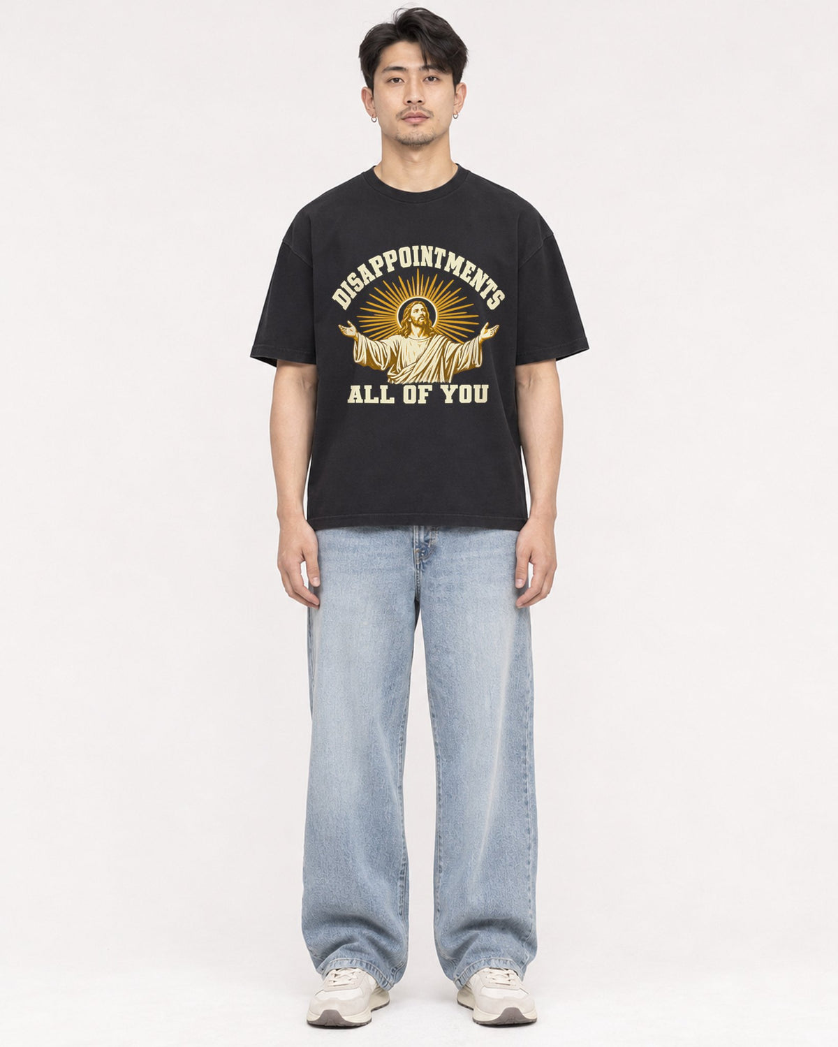 Mockup Boxy Heavyweight Tee Black male full-body 13