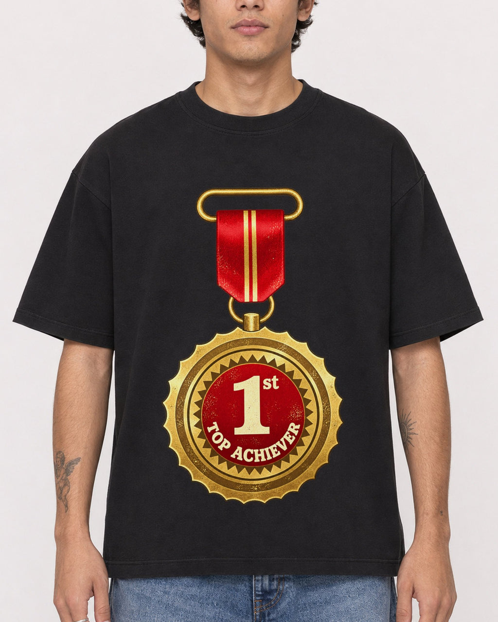 Mockup Boxy Heavyweight Tee Black male close-up 06