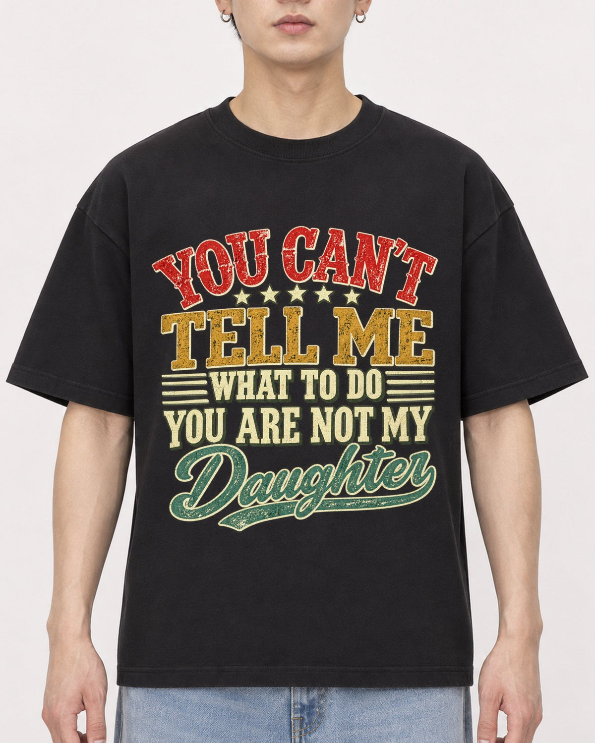 Mockup Boxy Heavyweight Tee Black male close-up 01