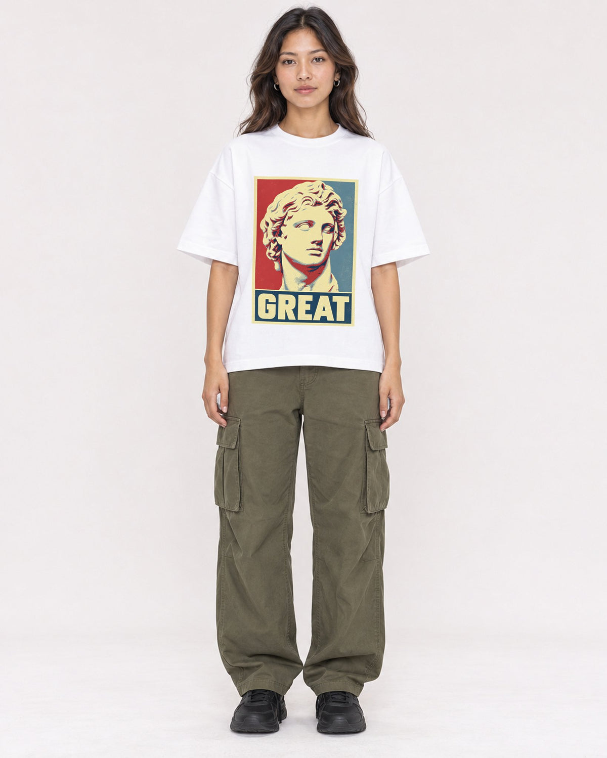 Mockup Boxy Heavyweight Tee White female full-body 02