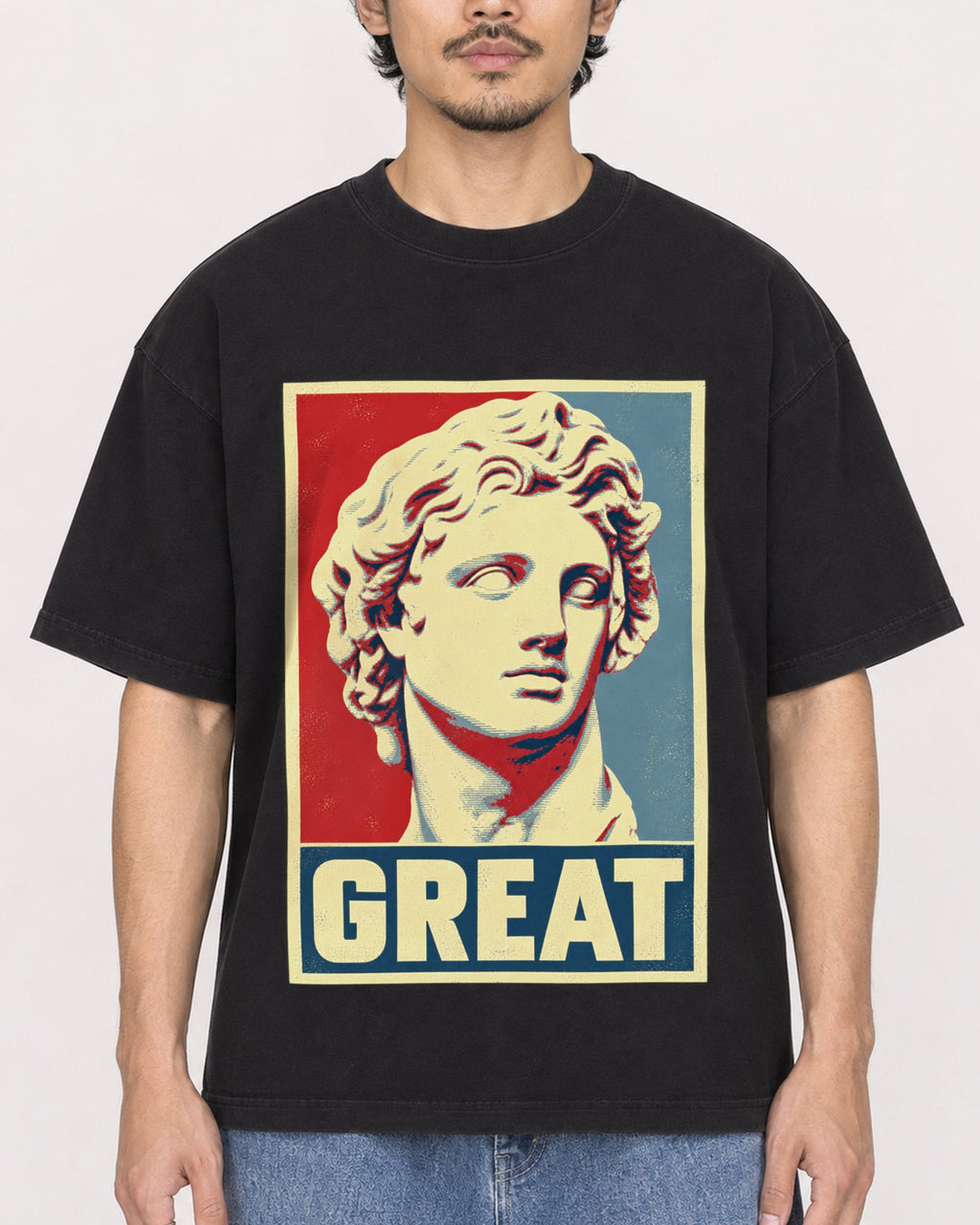 Mockup Boxy Heavyweight Tee Black male close-up 02