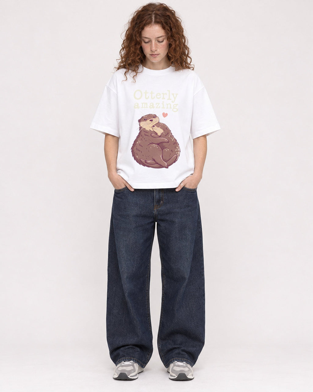 Mockup Boxy Heavyweight Tee White female full-body 09