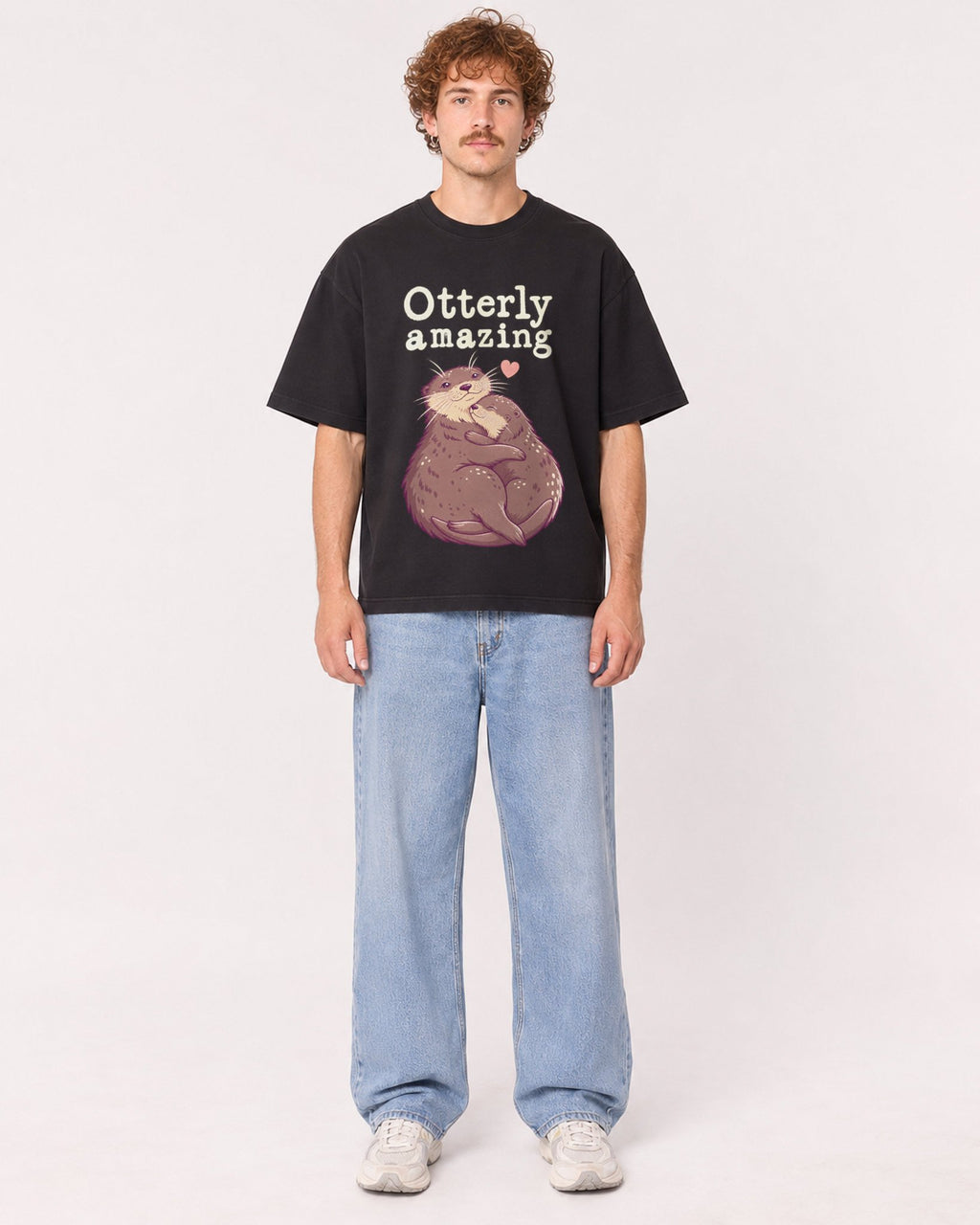 Mockup Boxy Heavyweight Tee Black male full-body 09