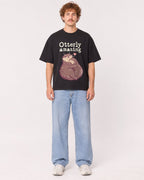 Mockup Boxy Heavyweight Tee Black male full-body 09