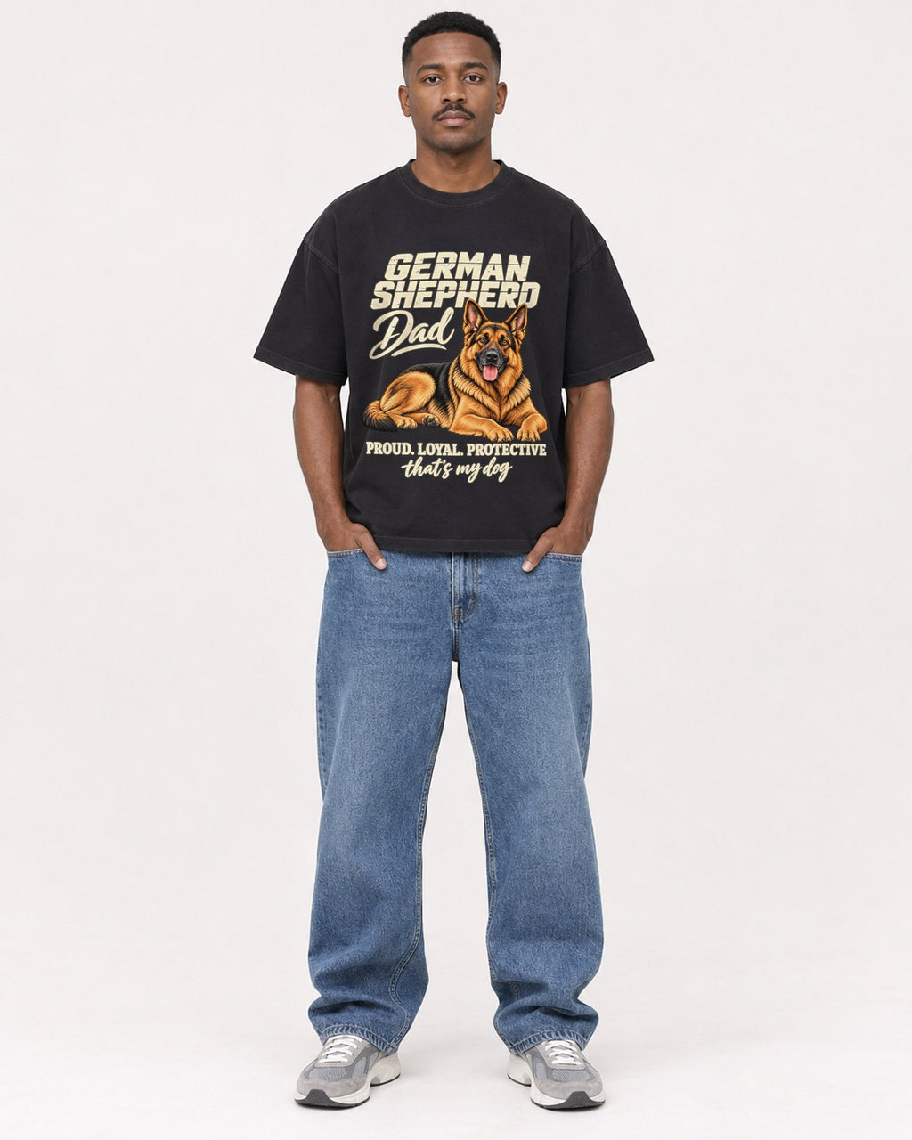 Mockup Boxy Heavyweight Tee Black male full-body 14