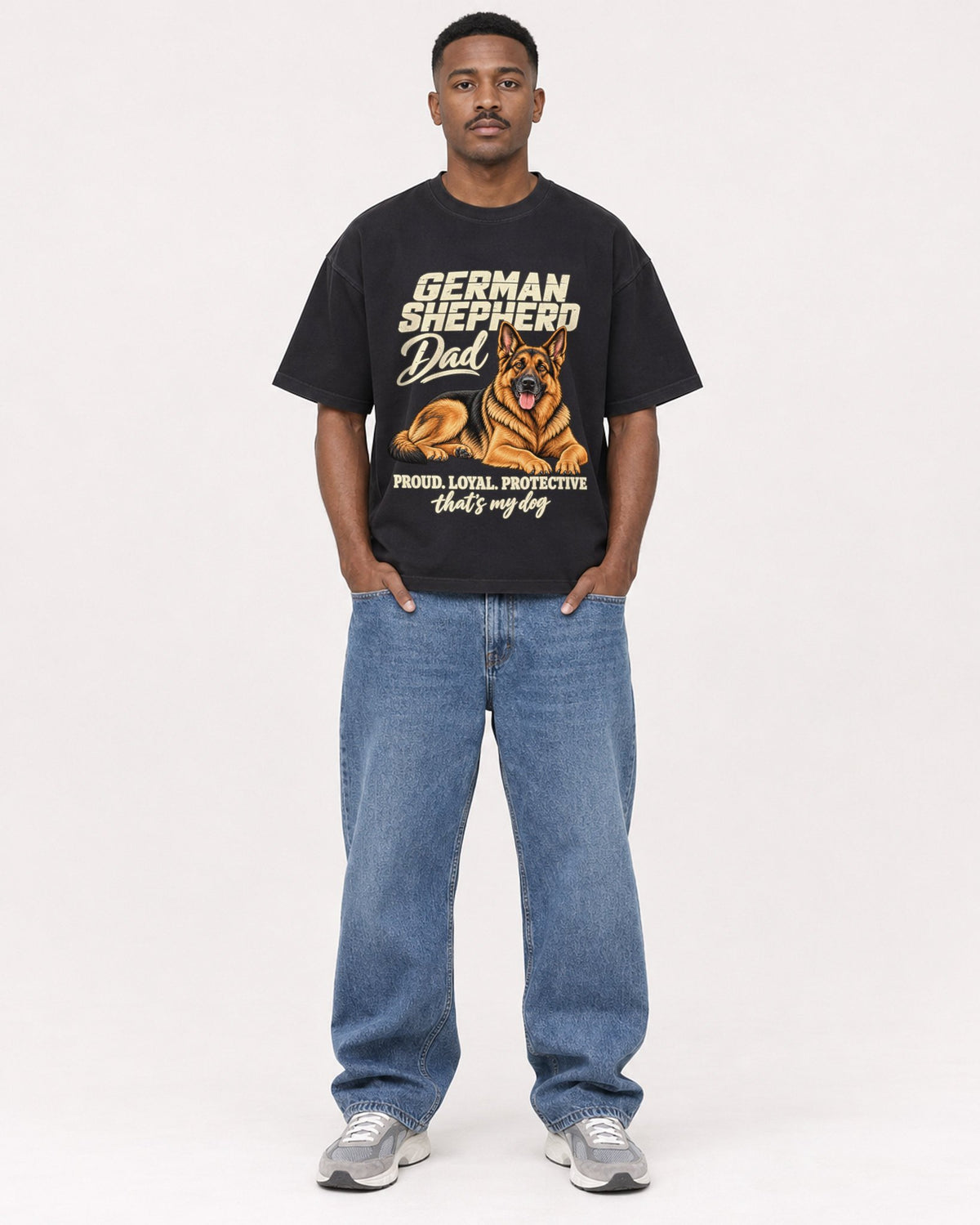 Mockup Boxy Heavyweight Tee Black male full-body 14