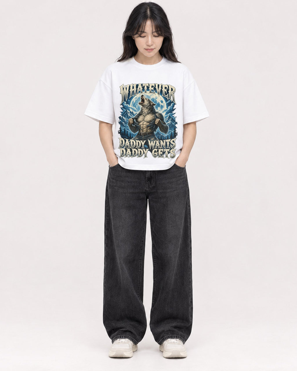 Mockup Boxy Heavyweight Tee White female full-body 13